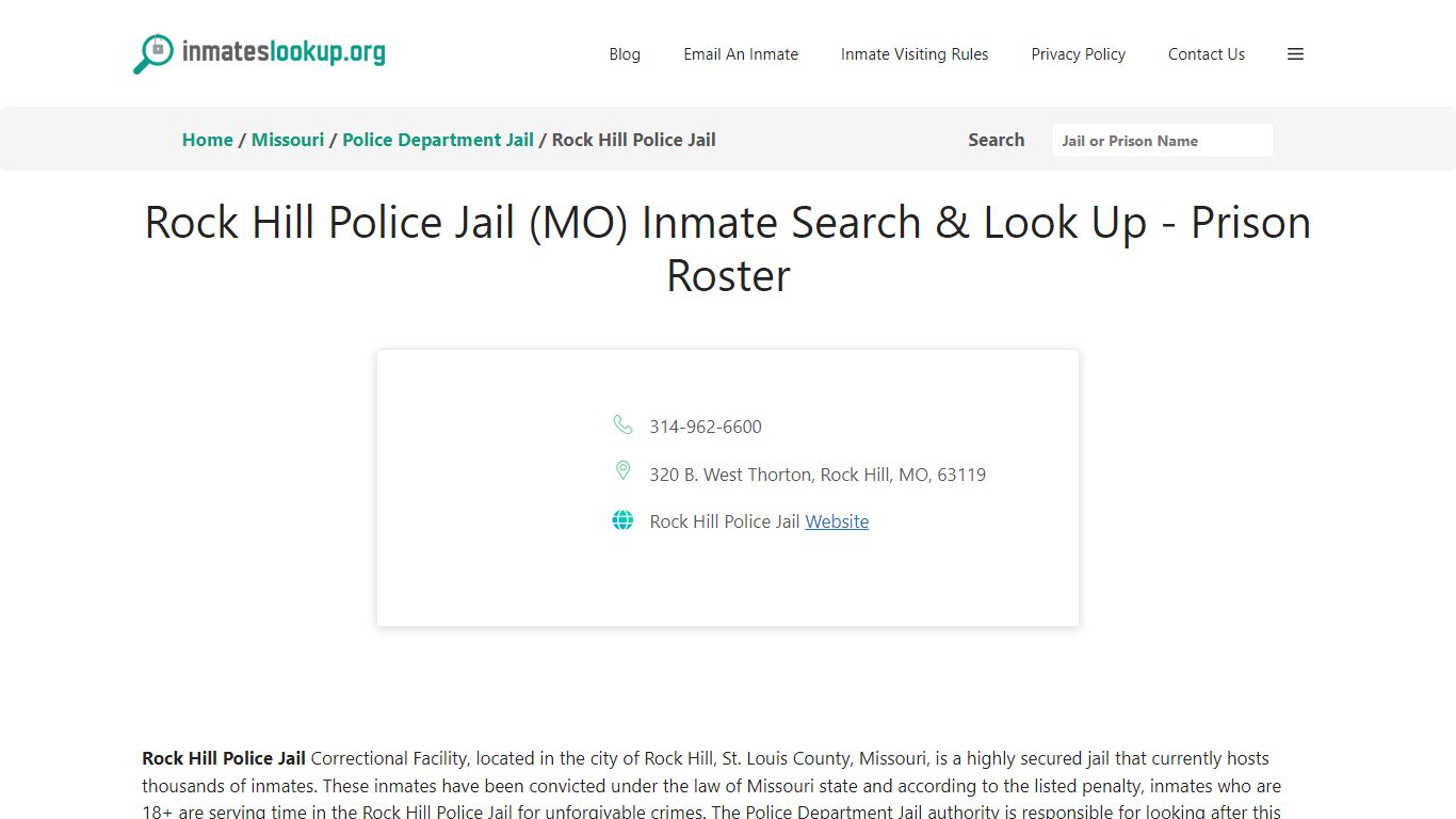 Rock Hill Police Jail (MO) Inmate Search & Look Up - Prison Roster